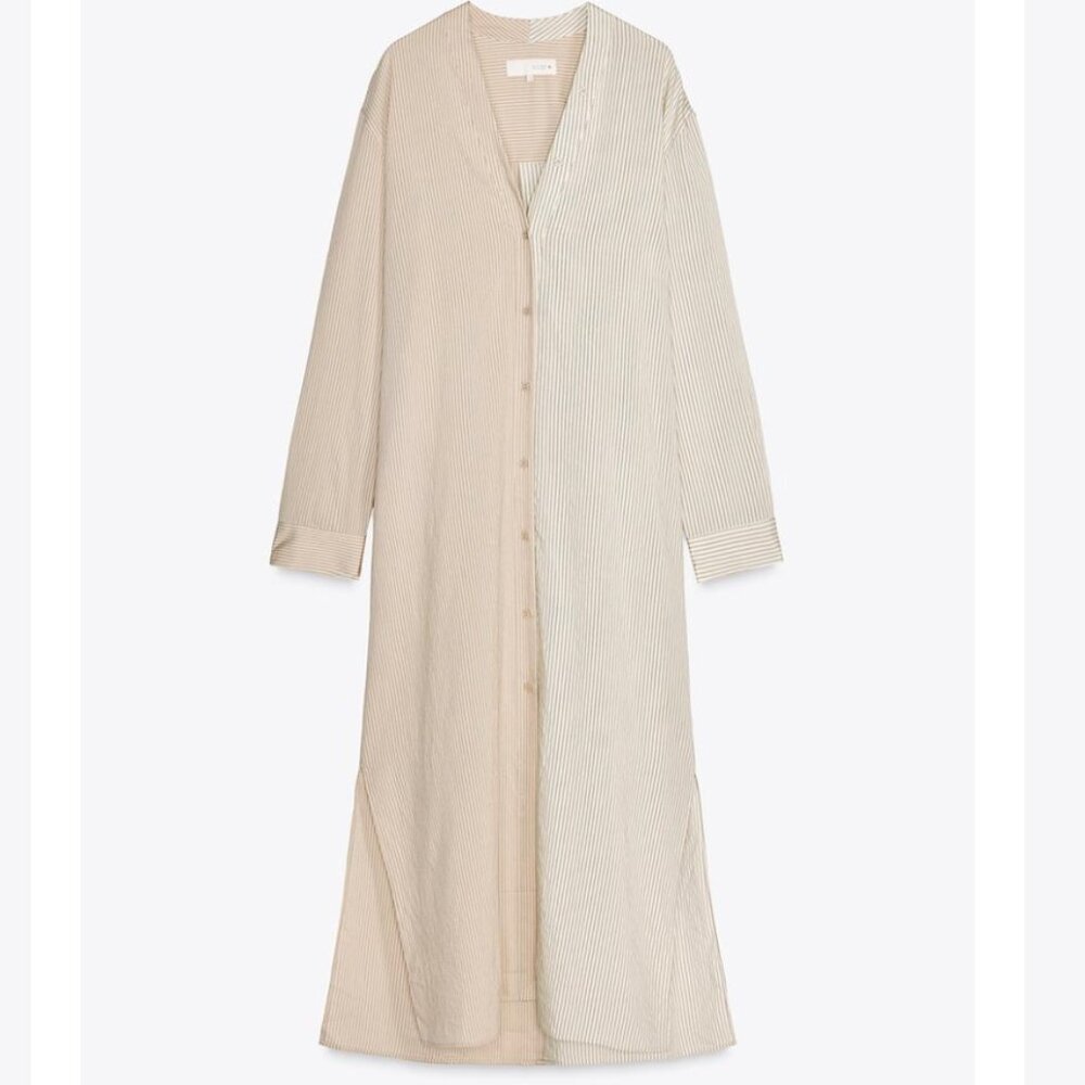 NWT ZW Collection Zara Shirt Midi Dress Stripped Ecru/Beige XS